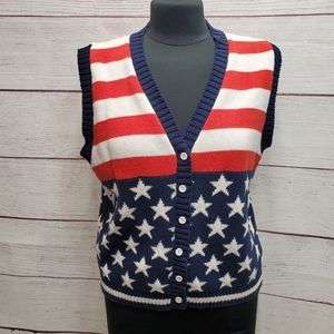 American Flag Print Sweater Vest Red White Blue